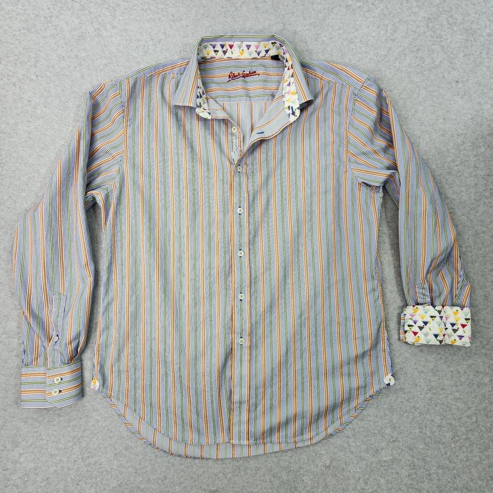 Robert Graham Multicolor Long Sleeve Button Down size L Martini Collar Flip Cuff